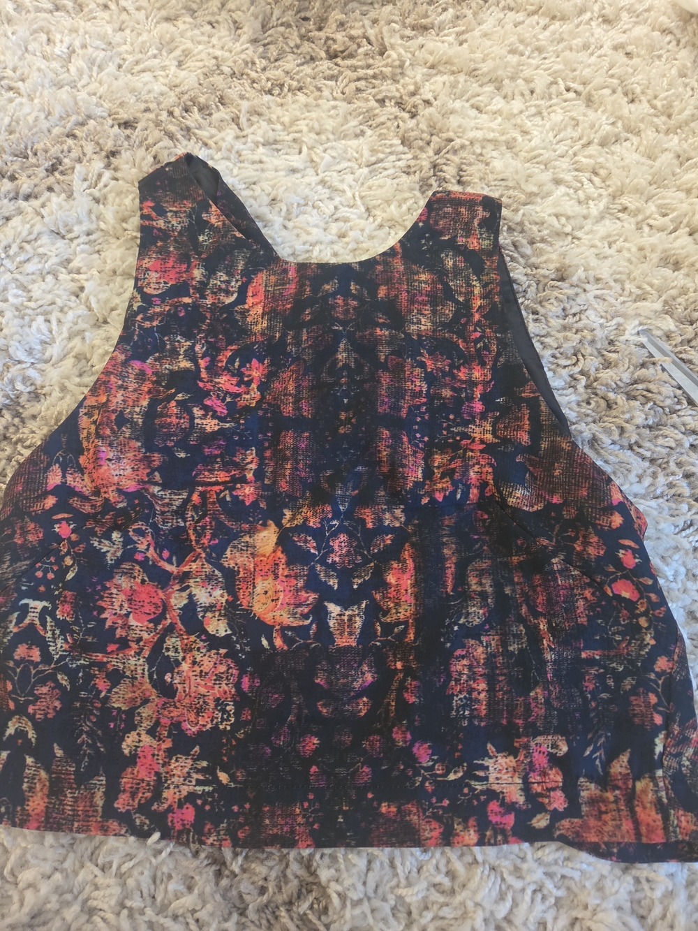 Astr Printed Black Tank Top with Pink and Orange Accents